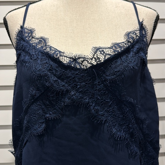 Lush Pre Loved Lace lined Navy Tank with Adjustable Straps in 100% Polyester. - Picture 2 of 7